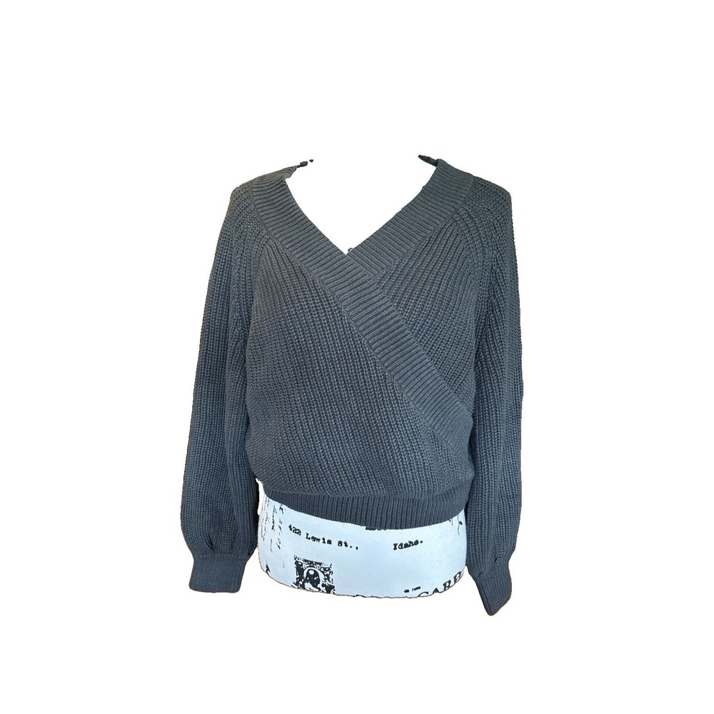 UpWest Weekend Wrap Sweater Womens Small Gray Ribbed V Neck Cotton